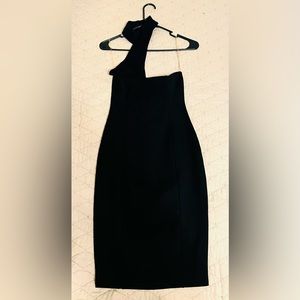 Single Neck Strap Black Body Con Dress